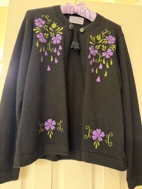Alpaca Style Black Floral Embroidered Cardigan